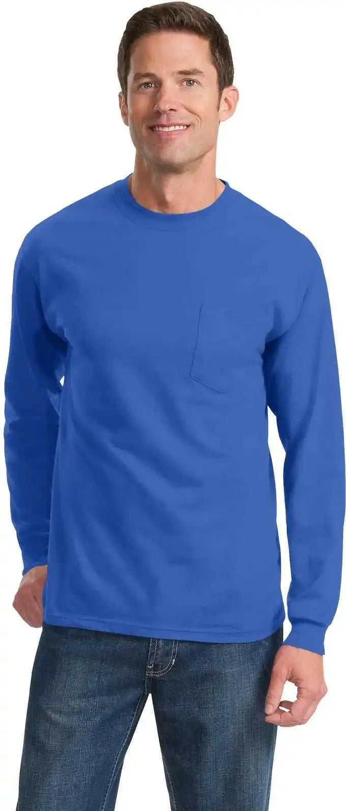 Port & Company Pc61lsp Long Sleeve Essential Pocket Tee - Royal