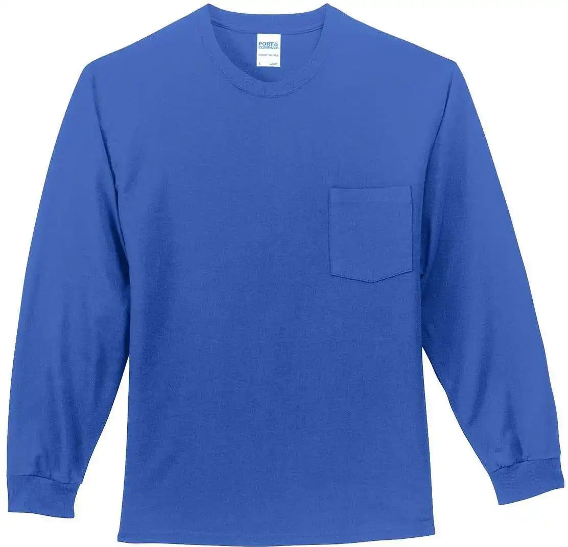 Port & Company Pc61lsp Long Sleeve Essential Pocket Tee - Royal