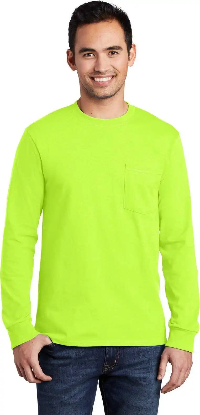 Port & Company Pc61lsp Long Sleeve Essential Pocket Tee - Sgreen