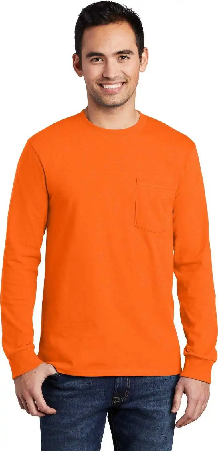 Port & Company Pc61lsp Long Sleeve Essential Pocket Tee - Sorange