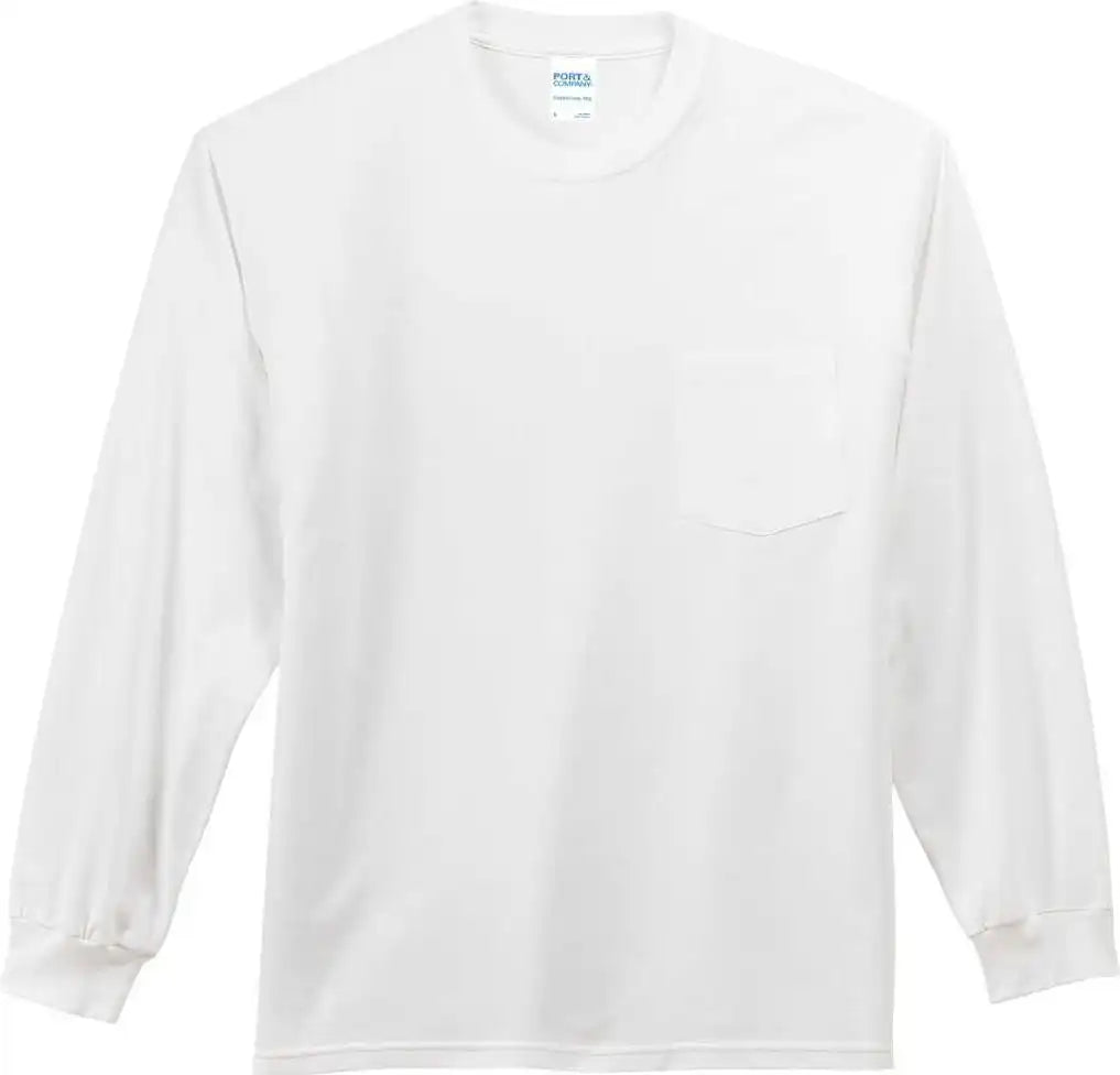 Port & Company Pc61lsp Long Sleeve Essential Pocket Tee White