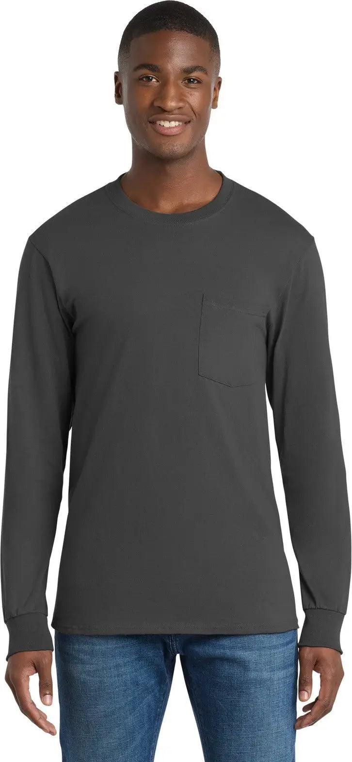 Port & Company Pc61lspt co Tall Long Sleeve Essential Pocket Tee - Charcoal - Adult l
