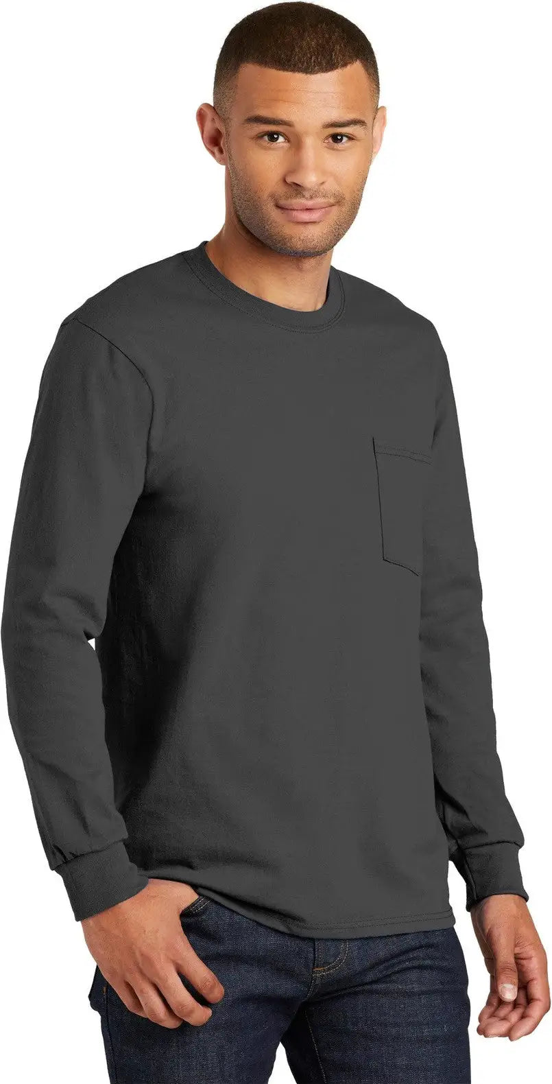 Port & Company Pc61lspt co Tall Long Sleeve Essential Pocket Tee - Charcoal
