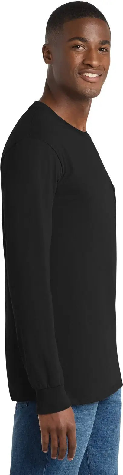 Port & Company Pc61lspt co Tall Long Sleeve Essential Pocket Tee - Jet Black