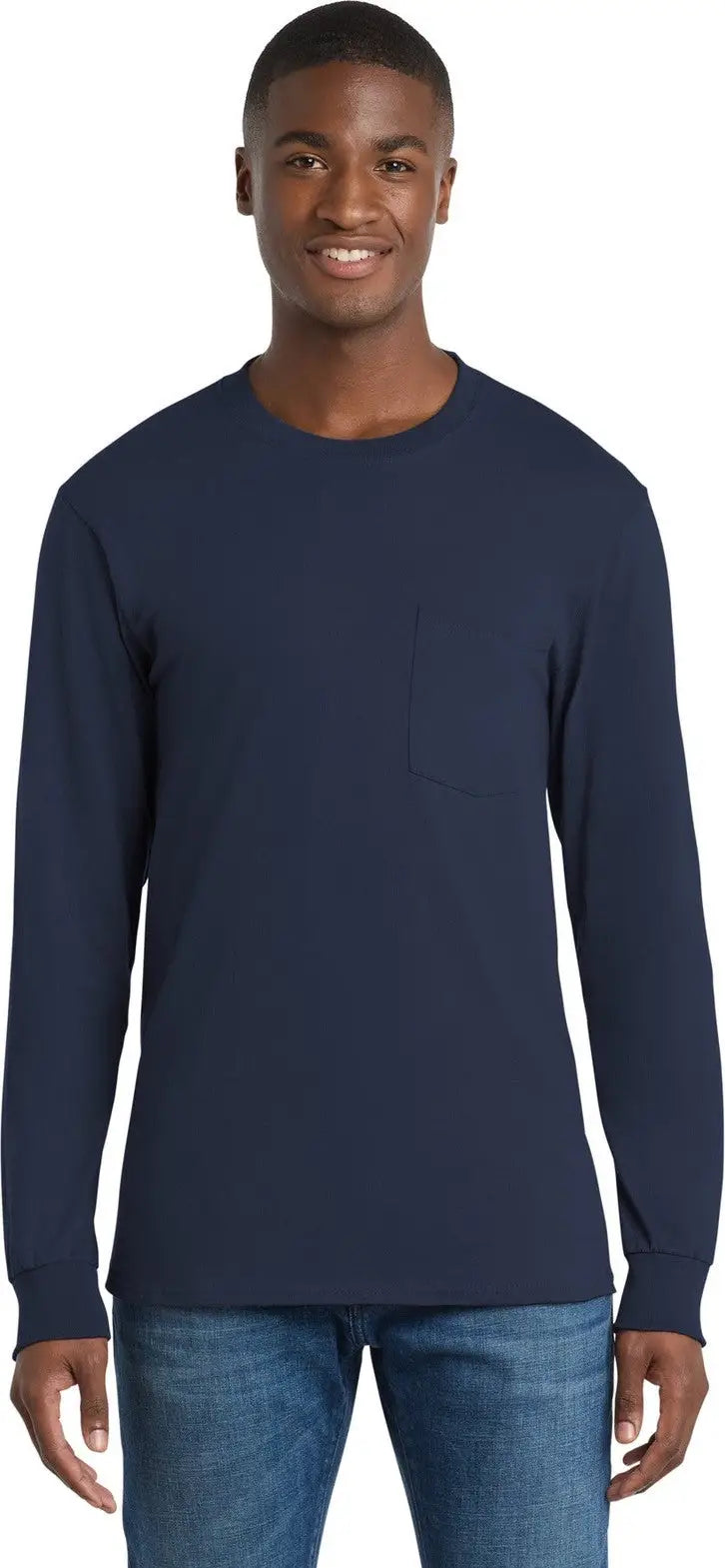 Port & Company Pc61lspt co Tall Long Sleeve Essential Pocket Tee - Navy