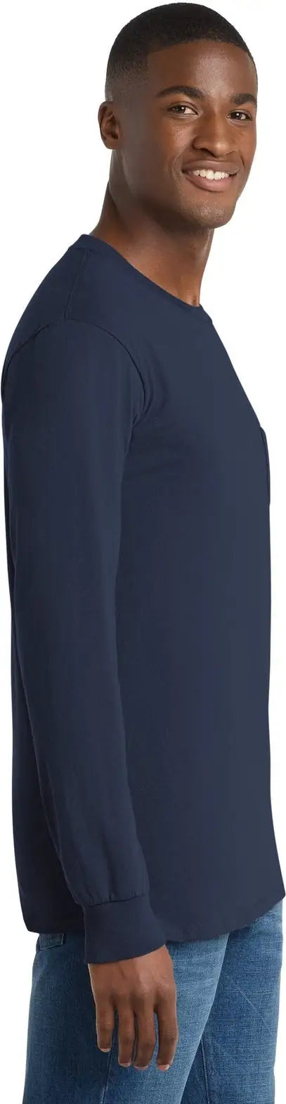 Port & Company Pc61lspt co Tall Long Sleeve Essential Pocket Tee - Navy