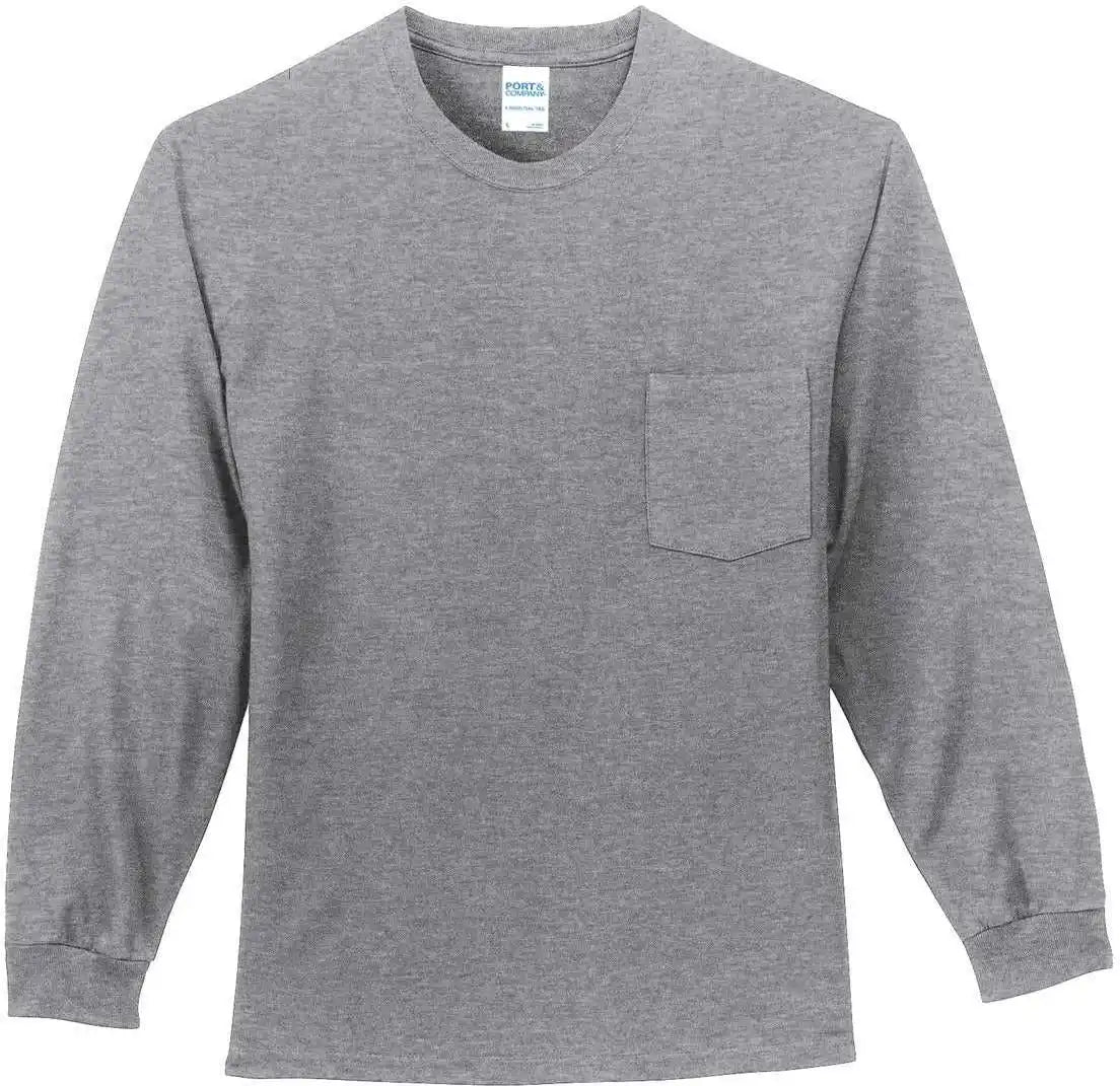 Port & Company Pc61lspt Tall Long Sleeve Essential Pocket Tee Athletic Heather