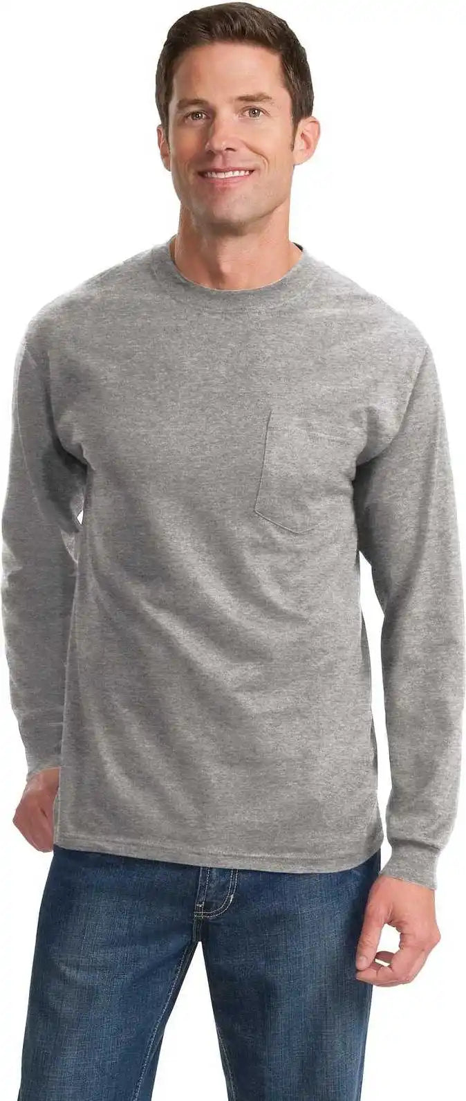 Port & Company Pc61lspt Tall Long Sleeve Essential Pocket Tee Athletic Heather