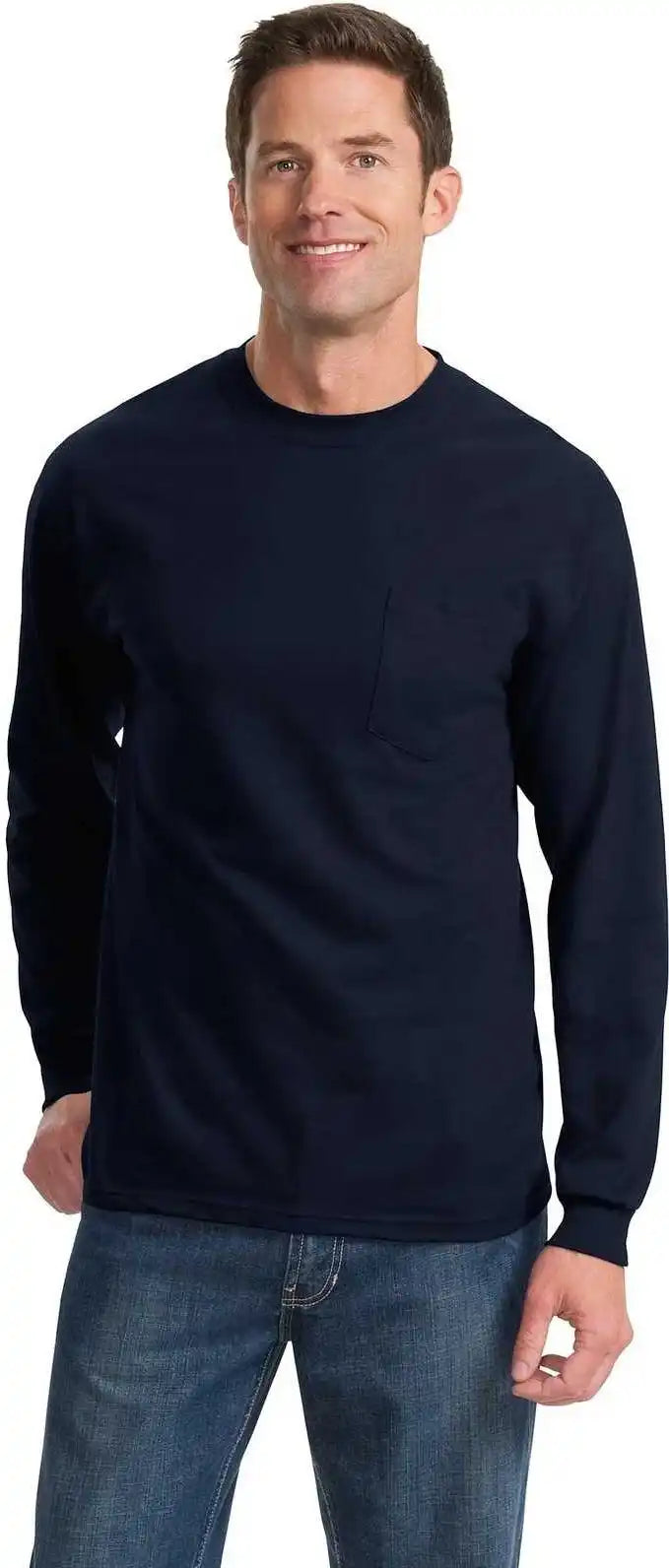 Port & Company Pc61lspt Tall Long Sleeve Essential Pocket Tee Navy