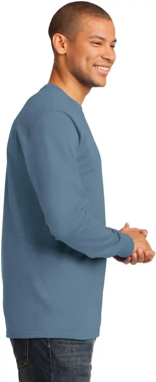 Port &amp; Company Pc61lst Tall Long Sleeve Essential Tee Stonewashed Blue