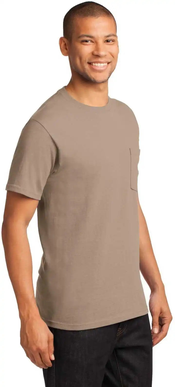 Port &amp; Company Pc61pt Tall Essential Pocket Tee Sand