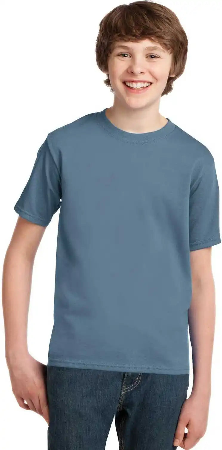 Port & Company Pc61y Youth Essential Tee Stonewashed Blue