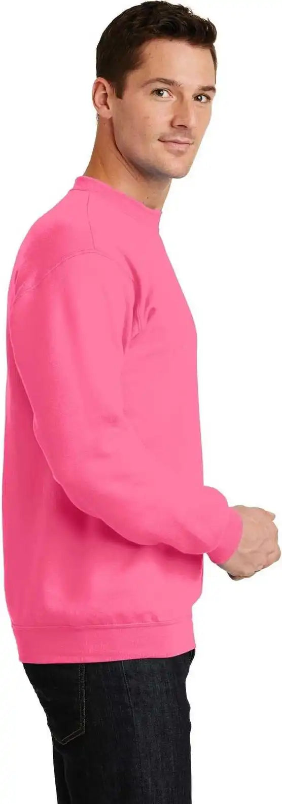 Port &amp; Company Pc78 Core Fleece Crewneck Sweatshirt Neon Pink