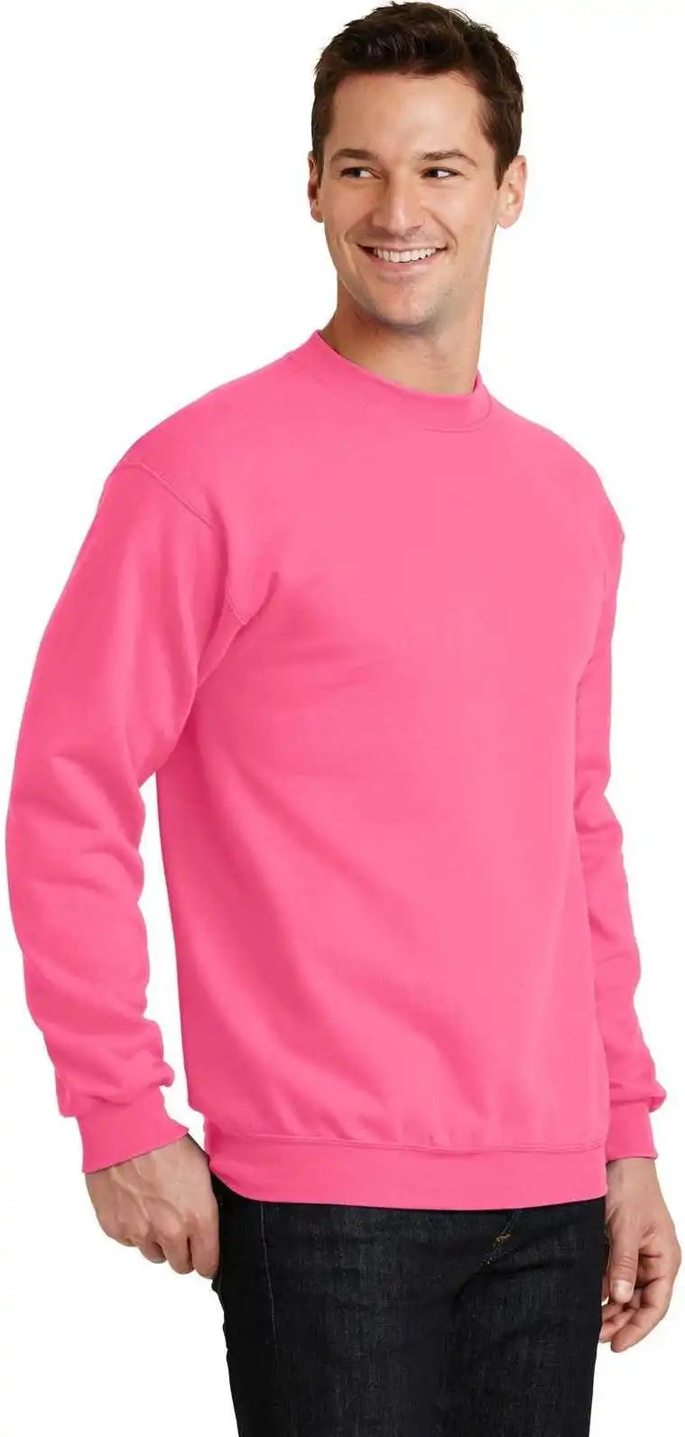 Port &amp; Company Pc78 Core Fleece Crewneck Sweatshirt Neon Pink