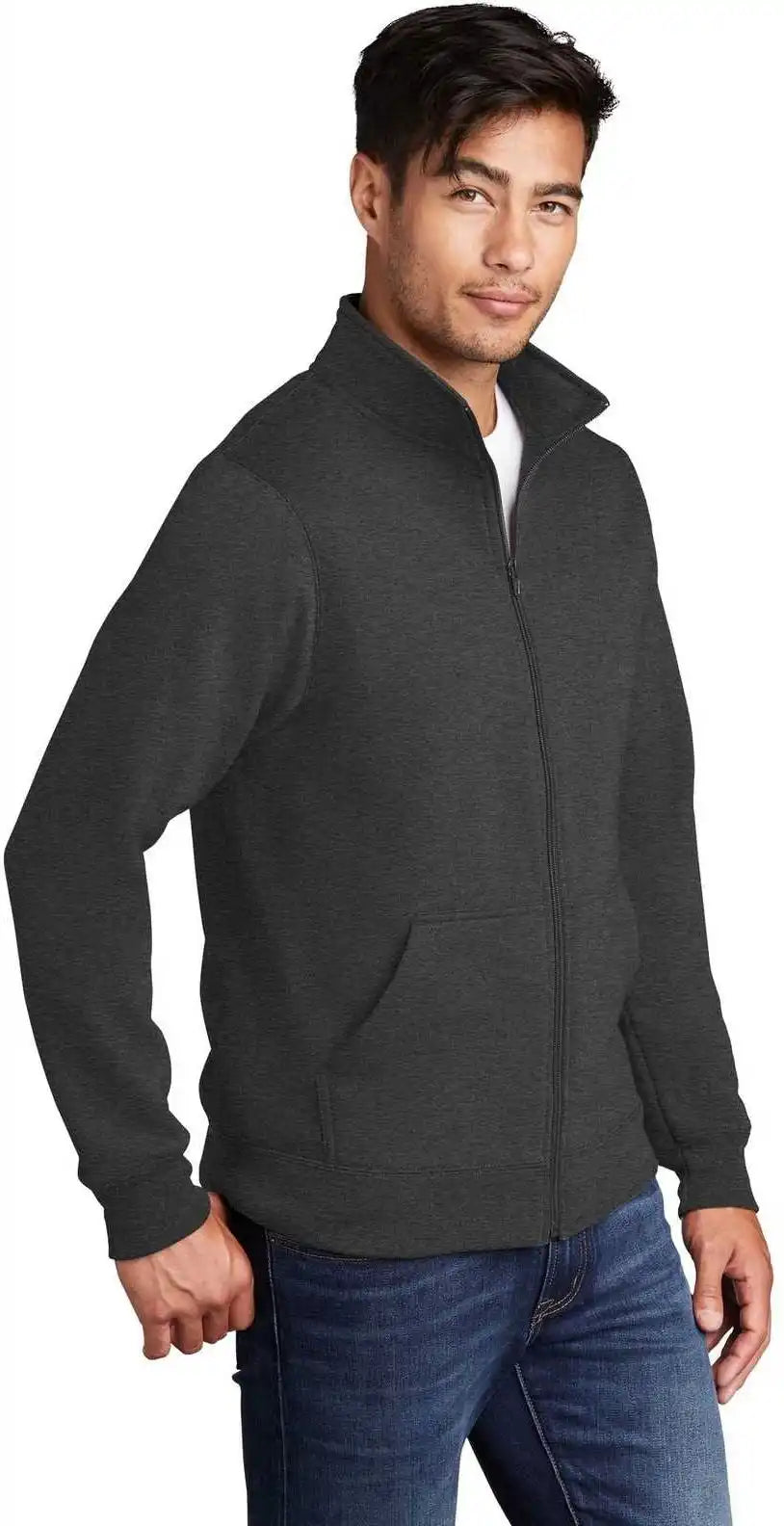 Port &amp; Company Pc78fz Core Fleece Cadet Full Zip Sweatshirt Pc78fzdark Heather Gray