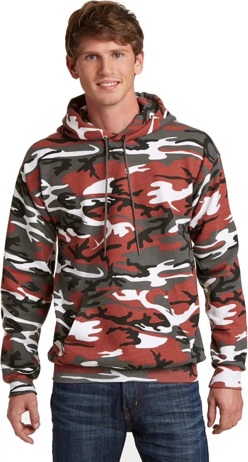 Port & Company Pc78hc co Core Fleece Camo Pullover Hooded Sweatshirt - Red - Adult s