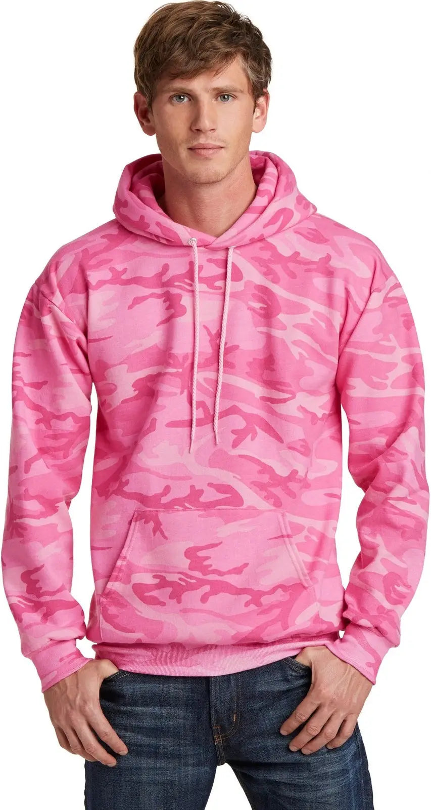Port & Company Pc78hc co Core Fleece Camo Pullover Hooded Sweatshirt - Pink - Adult s