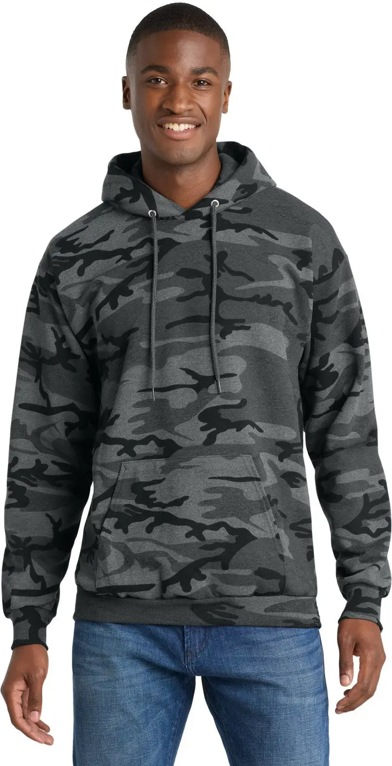 Port & Company Pc78hc co Core Fleece Camo Pullover Hooded Sweatshirt - Black Heather - Adult s