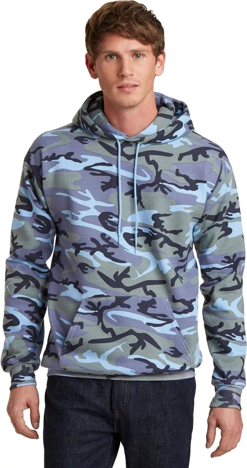 Port & Company Pc78hc co Core Fleece Camo Pullover Hooded Sweatshirt - Woodland Blue - Adult s