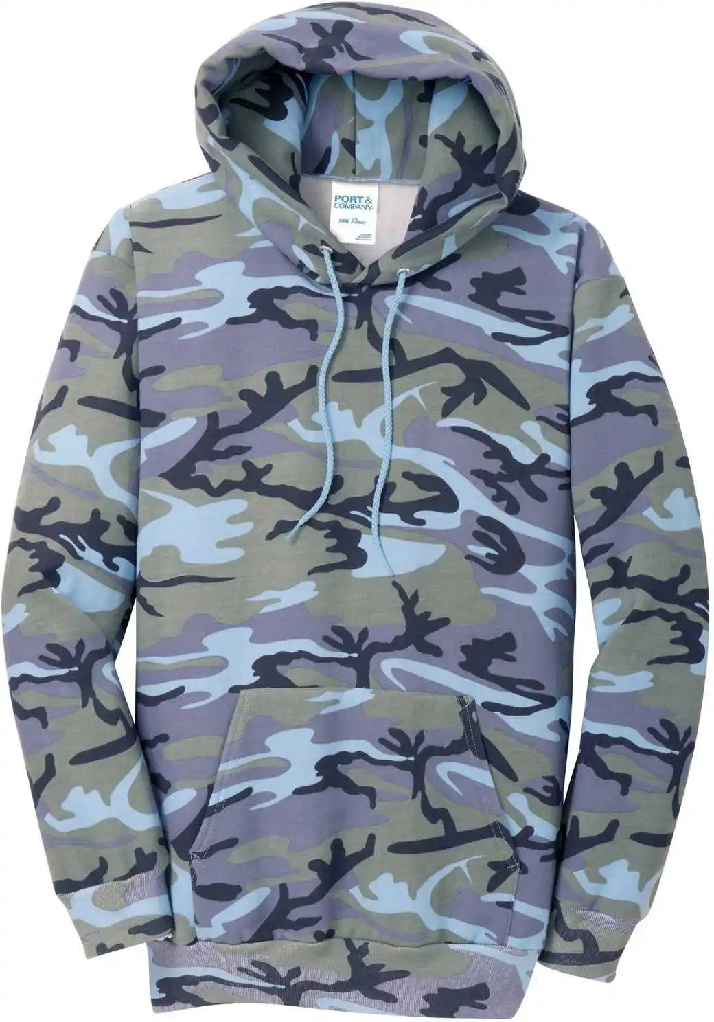Port &amp; Company Pc78hc Core Fleece Camo Pullover Hooded Sweatshirt Woodland Blue