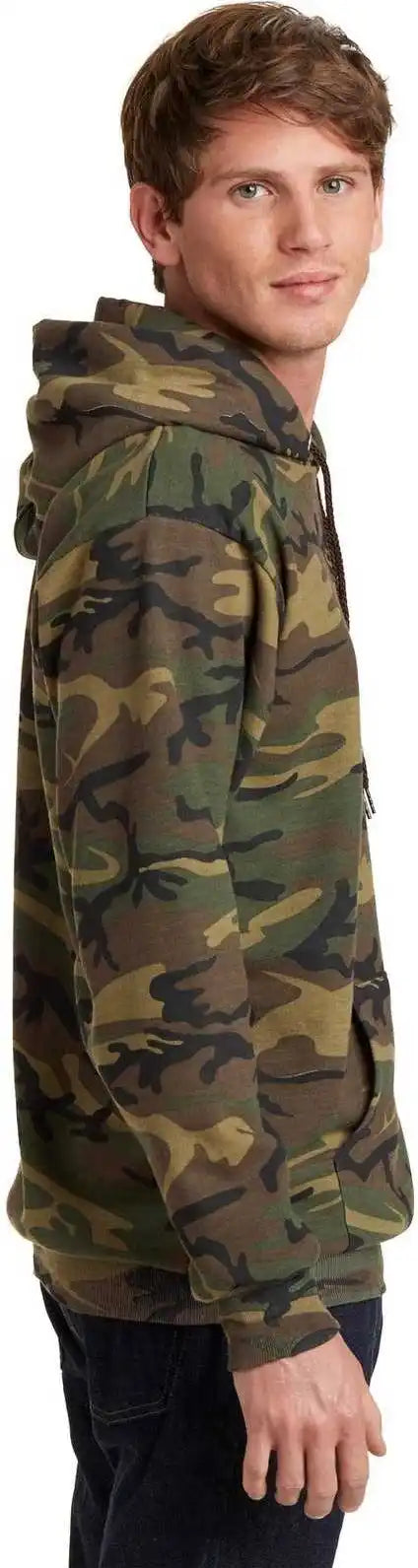 Port &amp; Company Pc78hc Core Fleece Camo Pullover Hooded Sweatshirt Military
