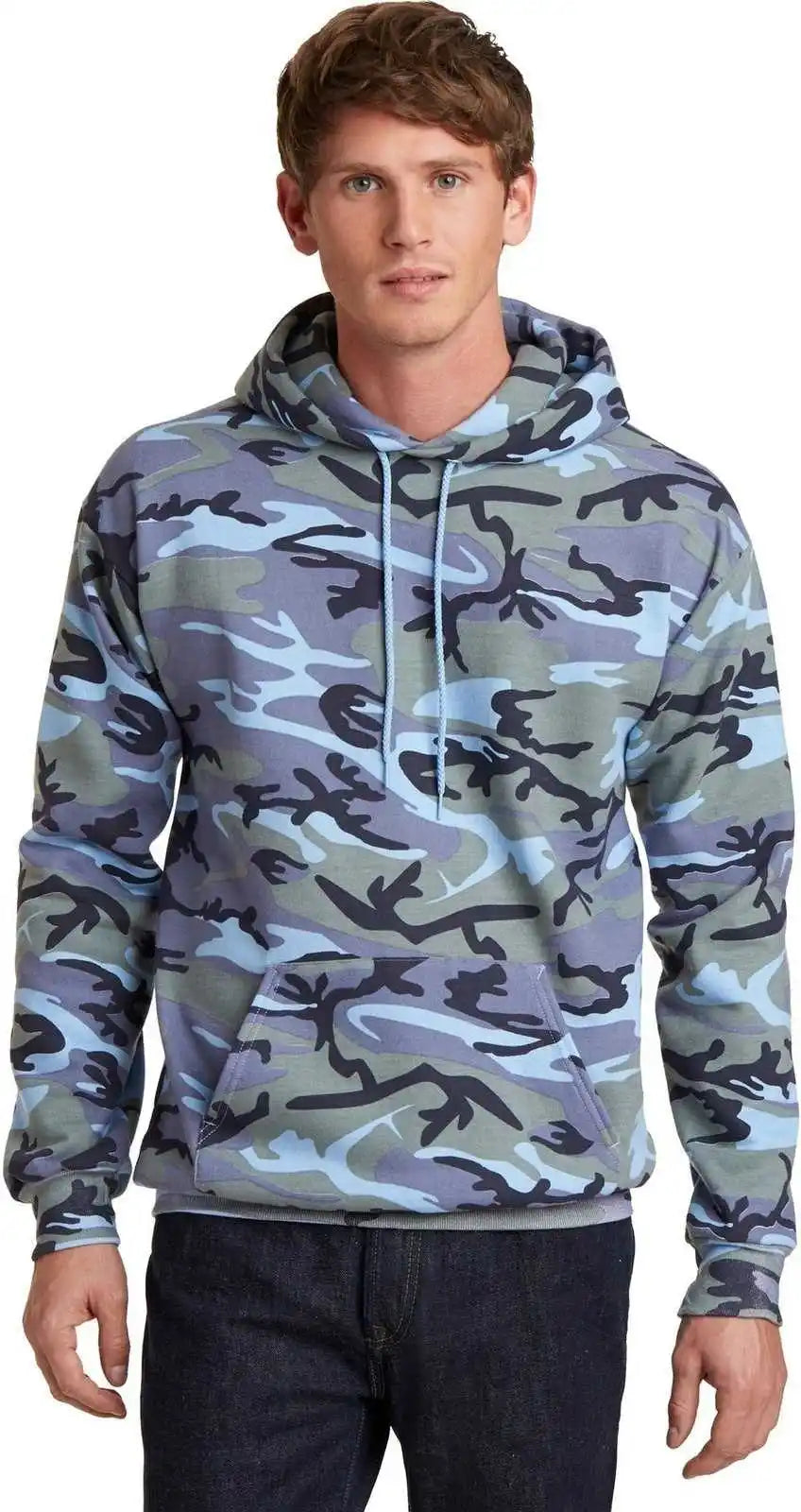 Port & Company Pc78hc Core Fleece Camo Pullover Hooded Sweatshirt Woodland Blue