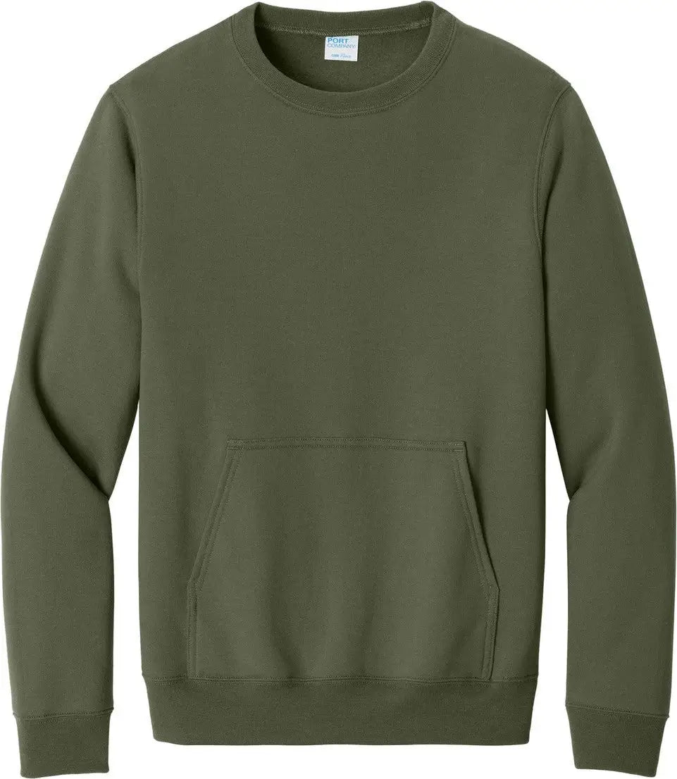 Port & Company Pc78pkt co Core Fleece Crewneck Pocket Sweatshirt - Olive Drab Green