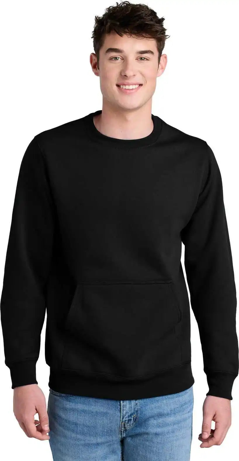 Port &amp; Company Pc78pkt Core Fleece Crewneck Pocket Sweatshirt Jet Black