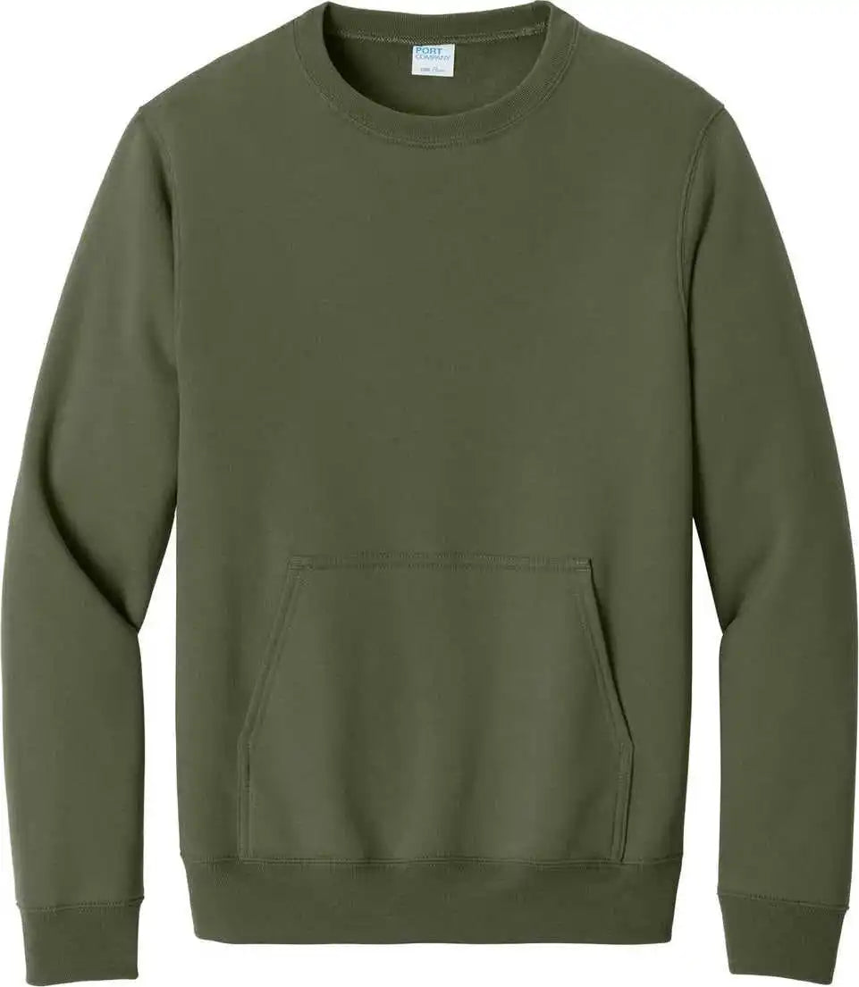 Port & Company Pc78pkt Core Fleece Crewneck Pocket Sweatshirt - Olive Drab Green