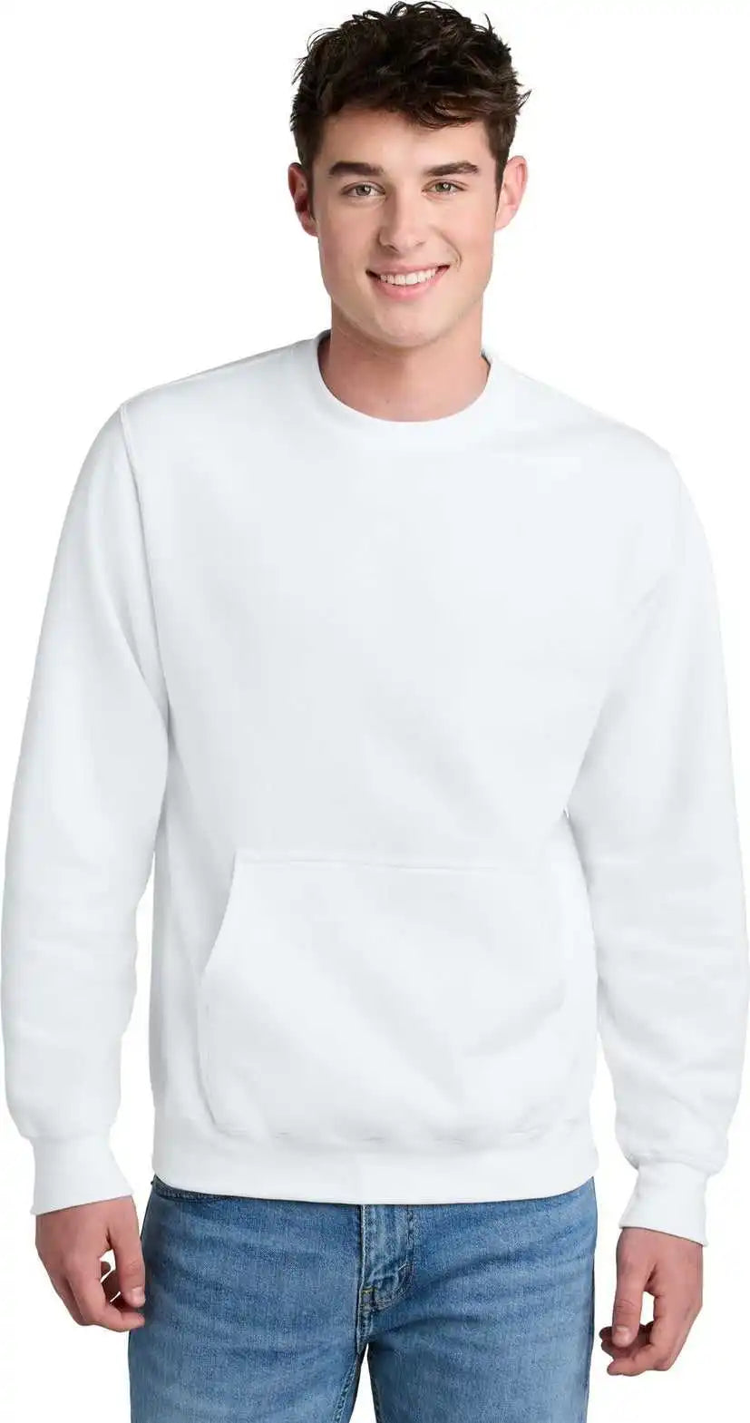 Port &amp; Company Pc78pkt Core Fleece Crewneck Pocket Sweatshirt White