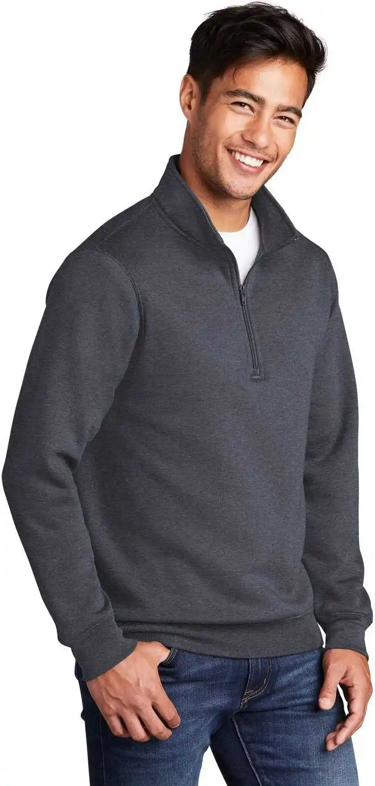 Port &amp; Company Pc78q Core Fleece 1/4 Zip Pullover Sweatshirt Heather Navy