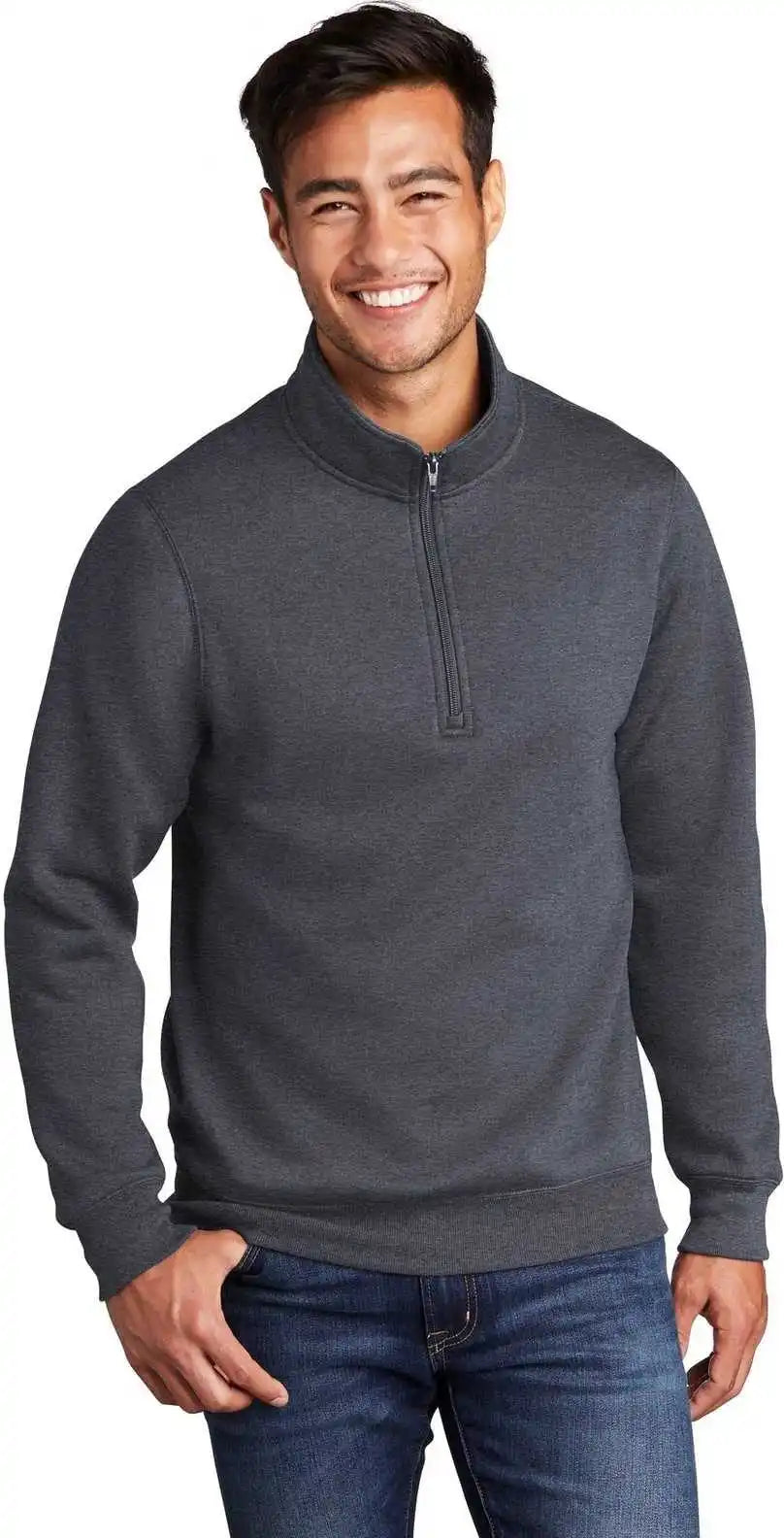 Port & Company Pc78q Core Fleece 1/4 Zip Pullover Sweatshirt Heather Navy