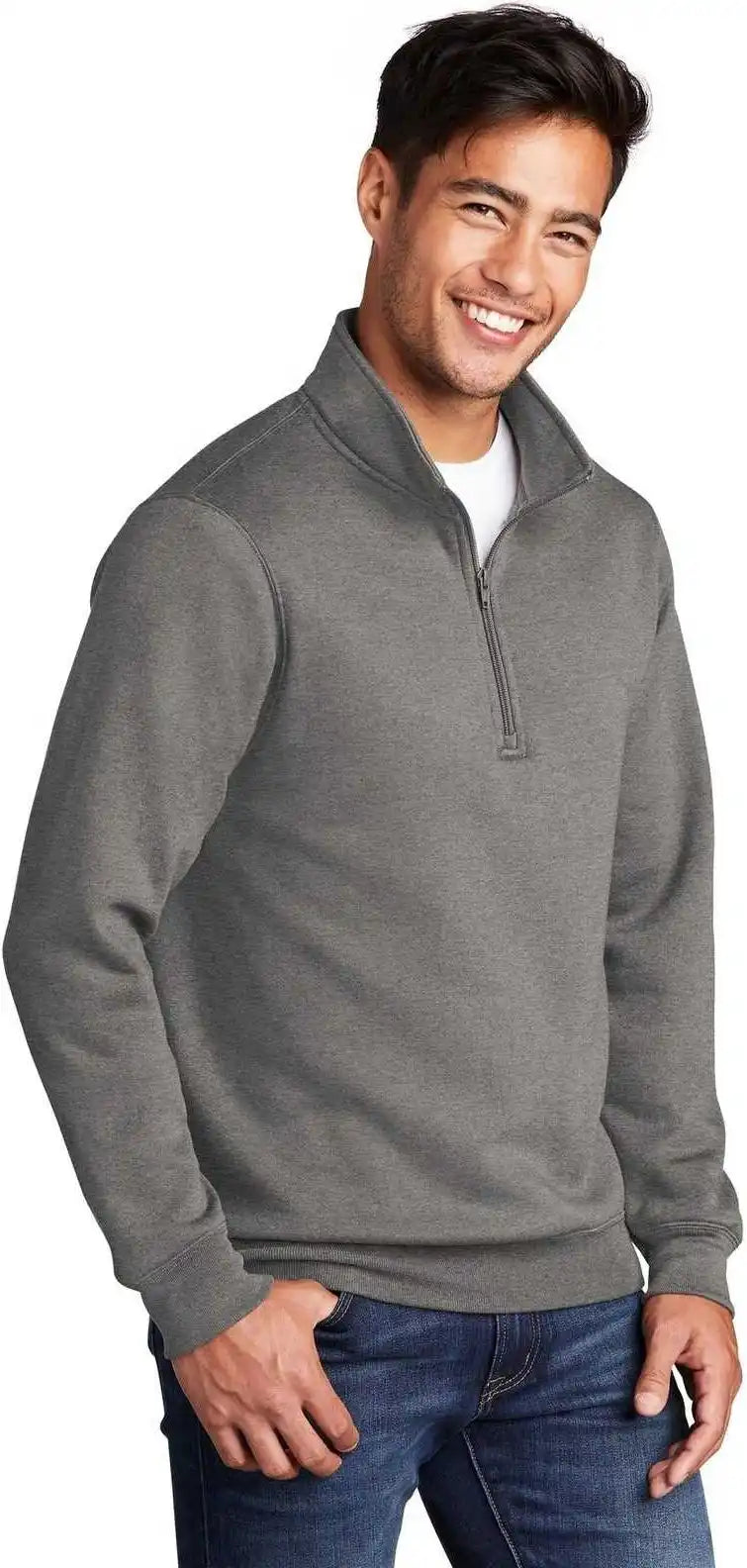 Port &amp; Company Pc78q Core Fleece 1/4 Zip Pullover Sweatshirt Graphite Heather