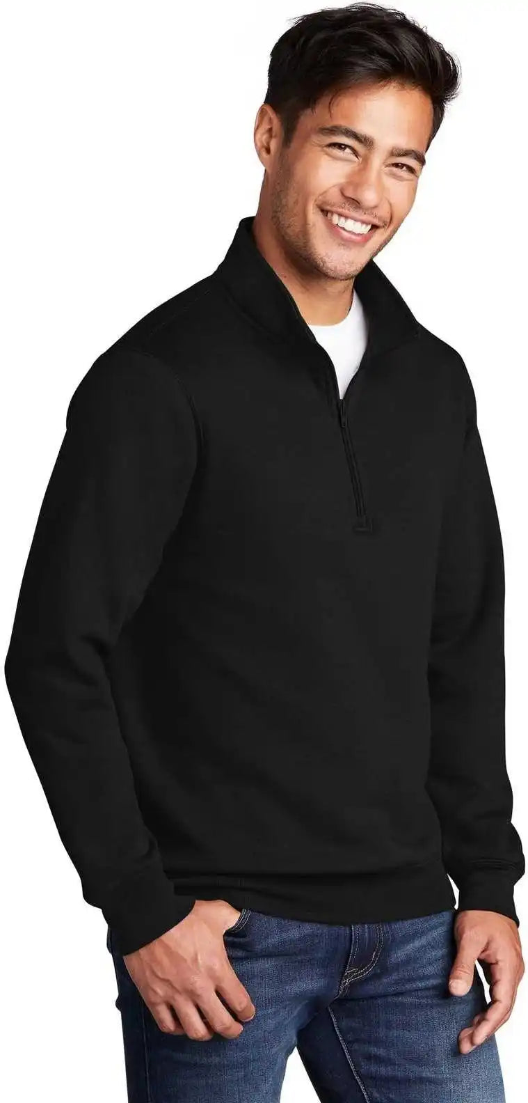 Port &amp; Company Pc78q Core Fleece 1/4 Zip Pullover Sweatshirt Jet Black