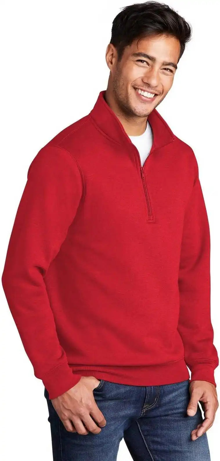 Port &amp; Company Pc78q Core Fleece 1/4 Zip Pullover Sweatshirt Red