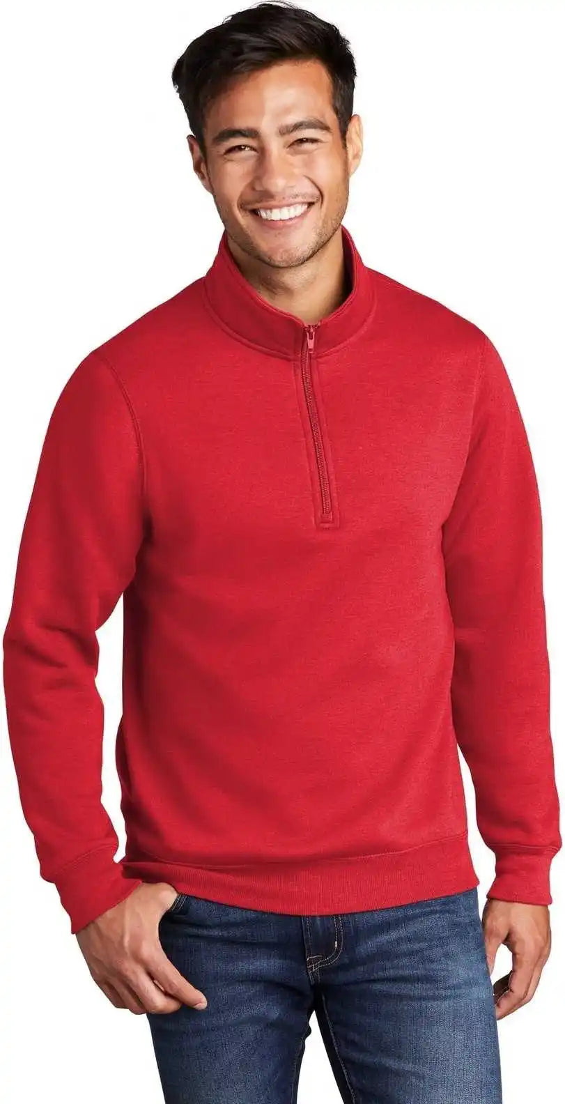 Port &amp; Company Pc78q Core Fleece 1/4 Zip Pullover Sweatshirt Red