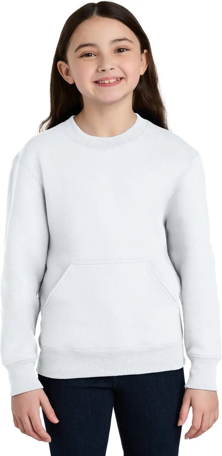 Port & Company Pc78ypkt co Youth Core Fleece Crewneck Pocket Sweatshirt - White - Xs