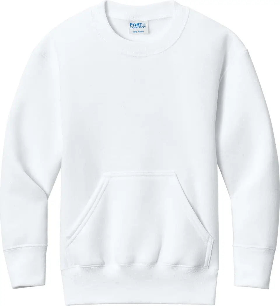 Port & Company Pc78ypkt co Youth Core Fleece Crewneck Pocket Sweatshirt - White