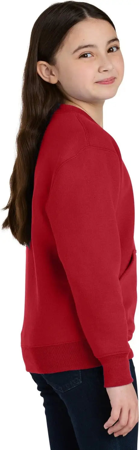 Port & Company Pc78ypkt co Youth Core Fleece Crewneck Pocket Sweatshirt - Red