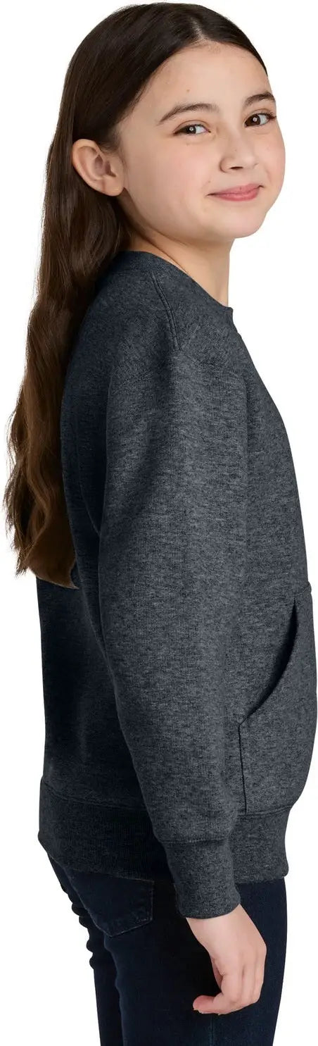 Port & Company Pc78ypkt co Youth Core Fleece Crewneck Pocket Sweatshirt - Dark Heather Gray