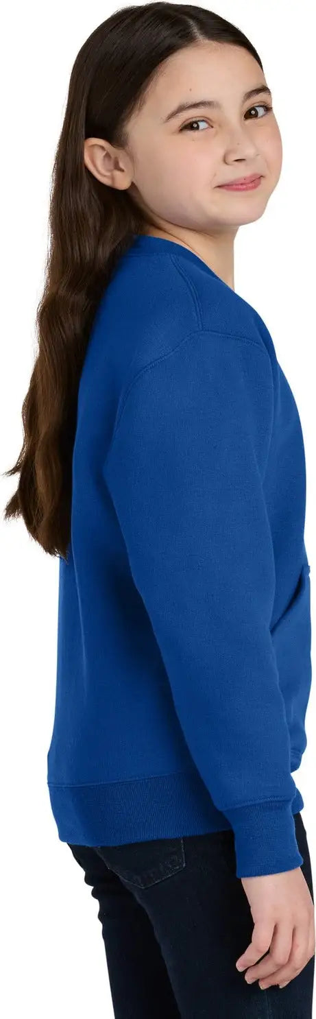 Port & Company Pc78ypkt co Youth Core Fleece Crewneck Pocket Sweatshirt - True Royal