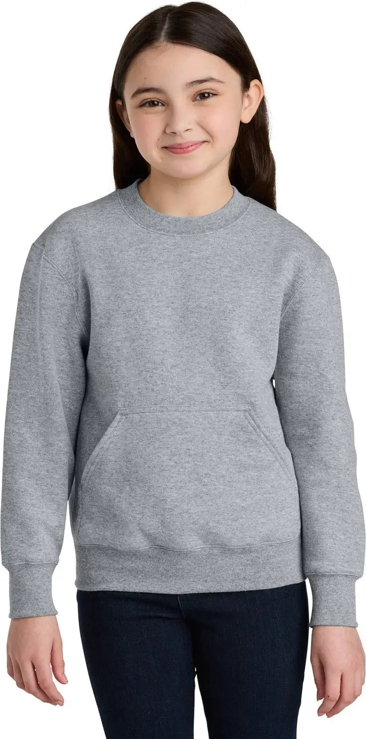 Port & Company Pc78ypkt co Youth Core Fleece Crewneck Pocket Sweatshirt - Athletic Heather - Xs