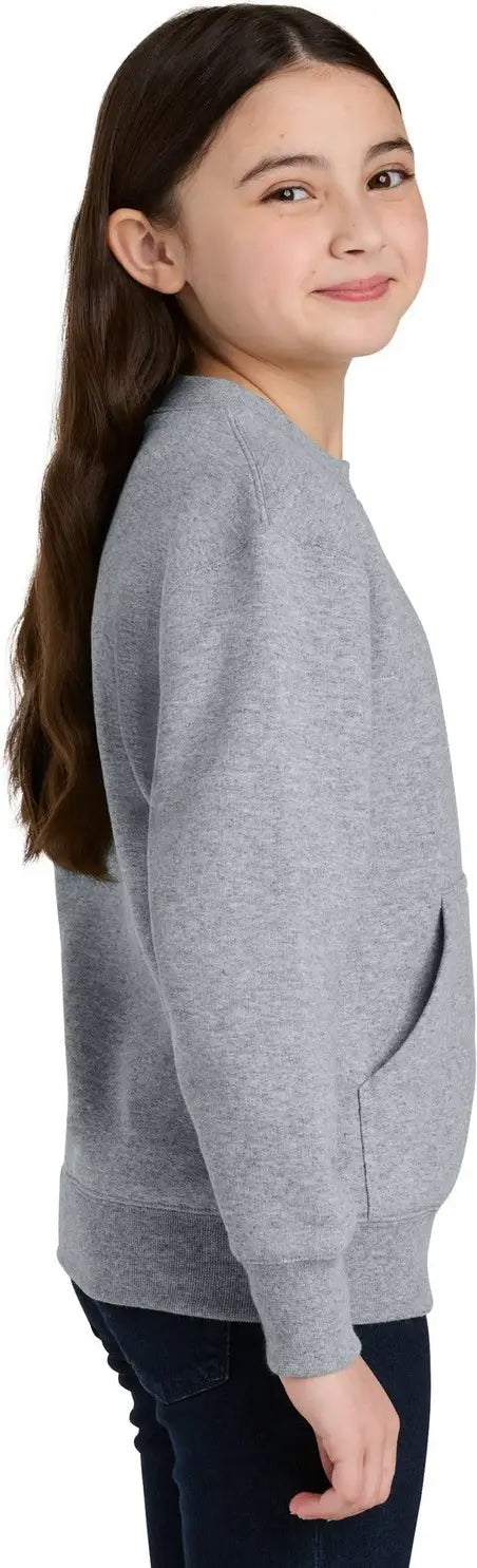 Port & Company Pc78ypkt co Youth Core Fleece Crewneck Pocket Sweatshirt - Athletic Heather