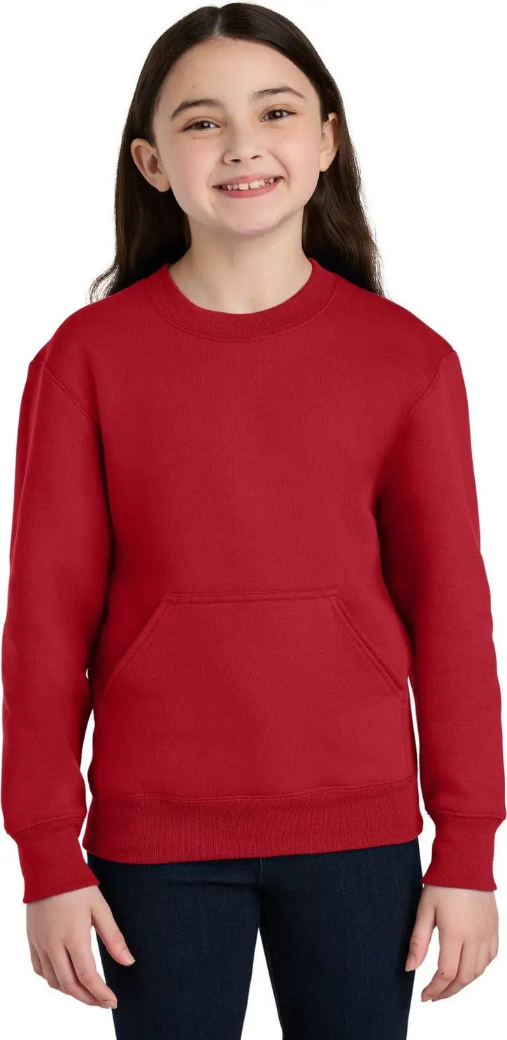 Port & Company Pc78ypkt co Youth Core Fleece Crewneck Pocket Sweatshirt - Red - Xs