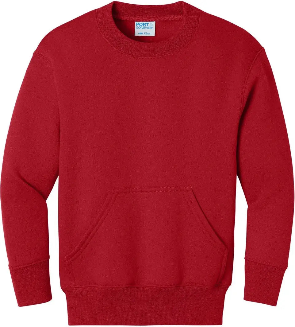 Port & Company Pc78ypkt co Youth Core Fleece Crewneck Pocket Sweatshirt - Red