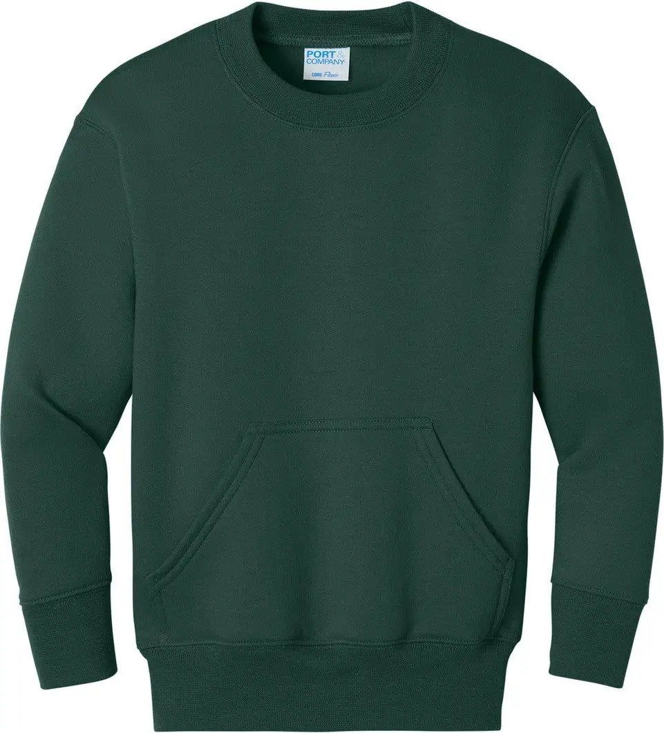 Port & Company Pc78ypkt co Youth Core Fleece Crewneck Pocket Sweatshirt - Dark Green