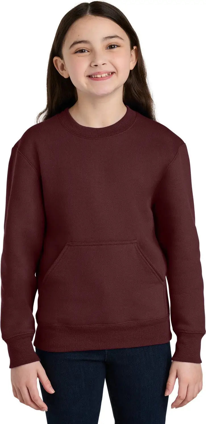 Port & Company Pc78ypkt co Youth Core Fleece Crewneck Pocket Sweatshirt - Maroon - Xs