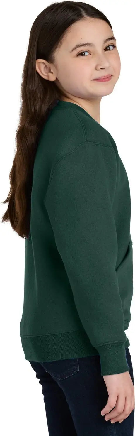 Port & Company Pc78ypkt co Youth Core Fleece Crewneck Pocket Sweatshirt - Dark Green