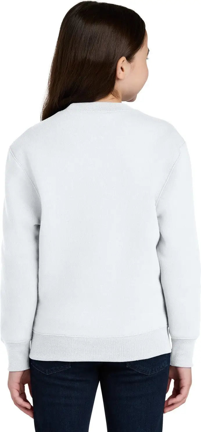 Port & Company Pc78ypkt co Youth Core Fleece Crewneck Pocket Sweatshirt - White