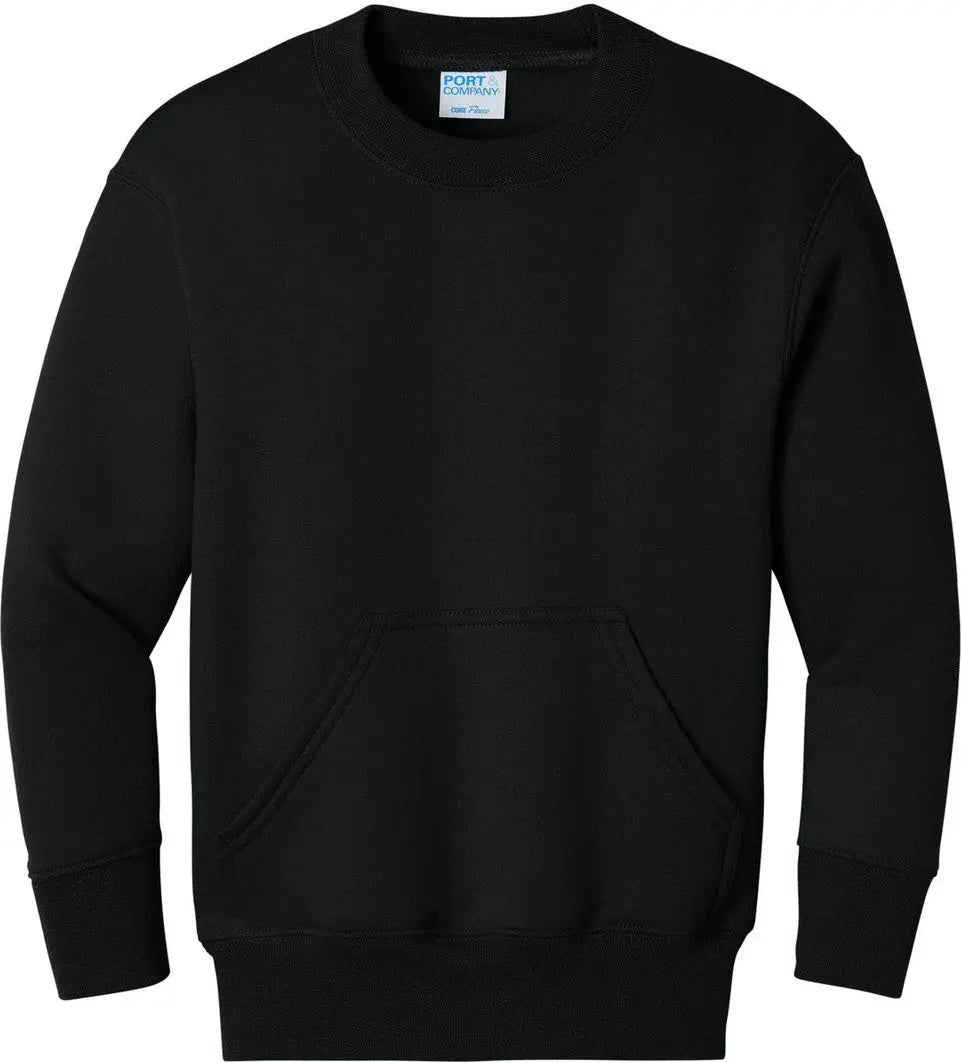 Port & Company Pc78ypkt co Youth Core Fleece Crewneck Pocket Sweatshirt - Jet Black